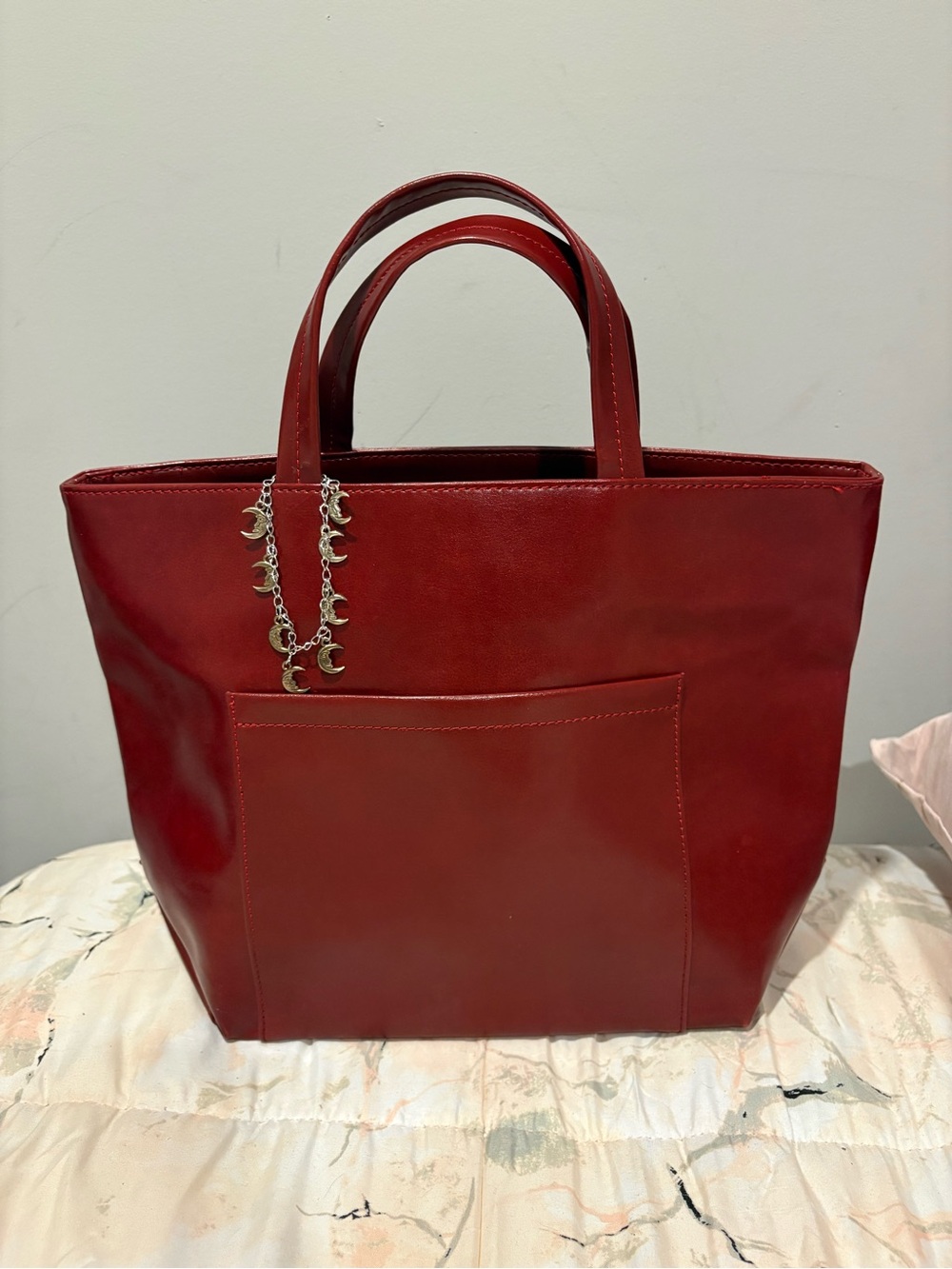Estée Lauder Burgundy Red Tote Bag Moon Charm Large Shopper Purse